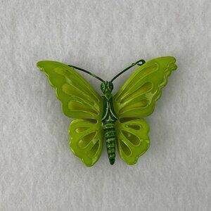 Vintage Butterfly Brooch Green Metal Moth Pin 3D Wings Unsigned